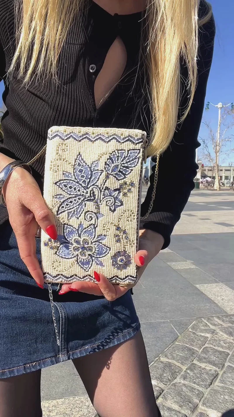 Mary Frances Handmade Easy Street Crossbody Beaded Phone Bag