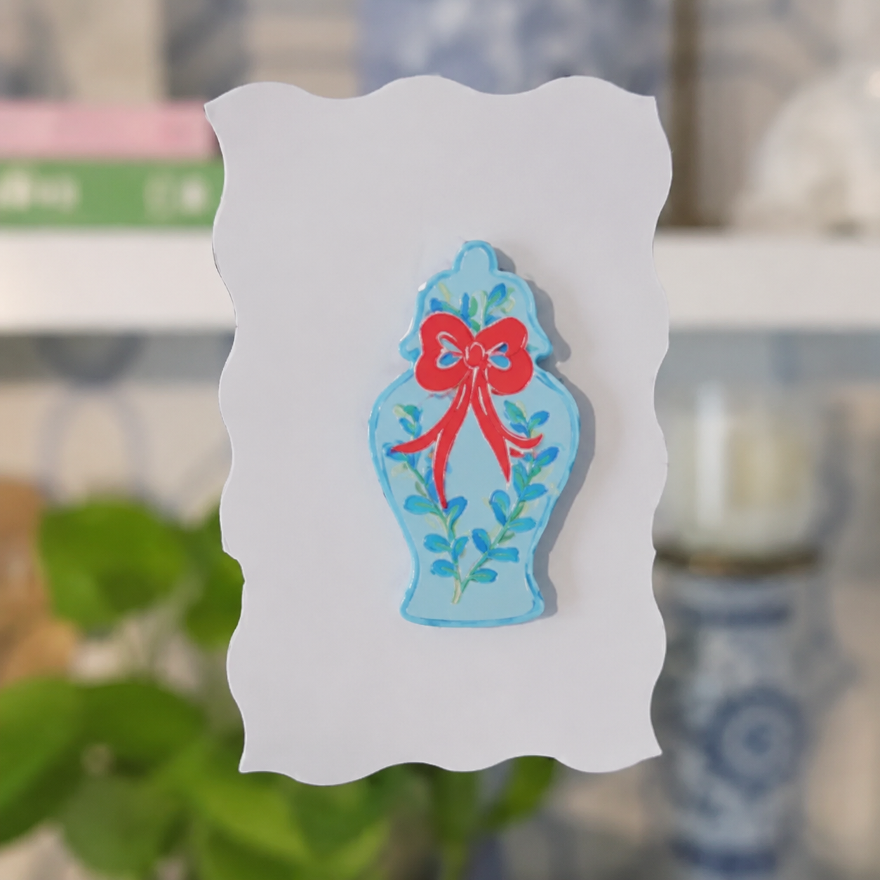 MILLIE B & Co. Needle Minder ~ Hand Painted Blue Ginger Jar, Artisan Stitching Accessory, Wooden Minder, Handcrafted Needlework Tool