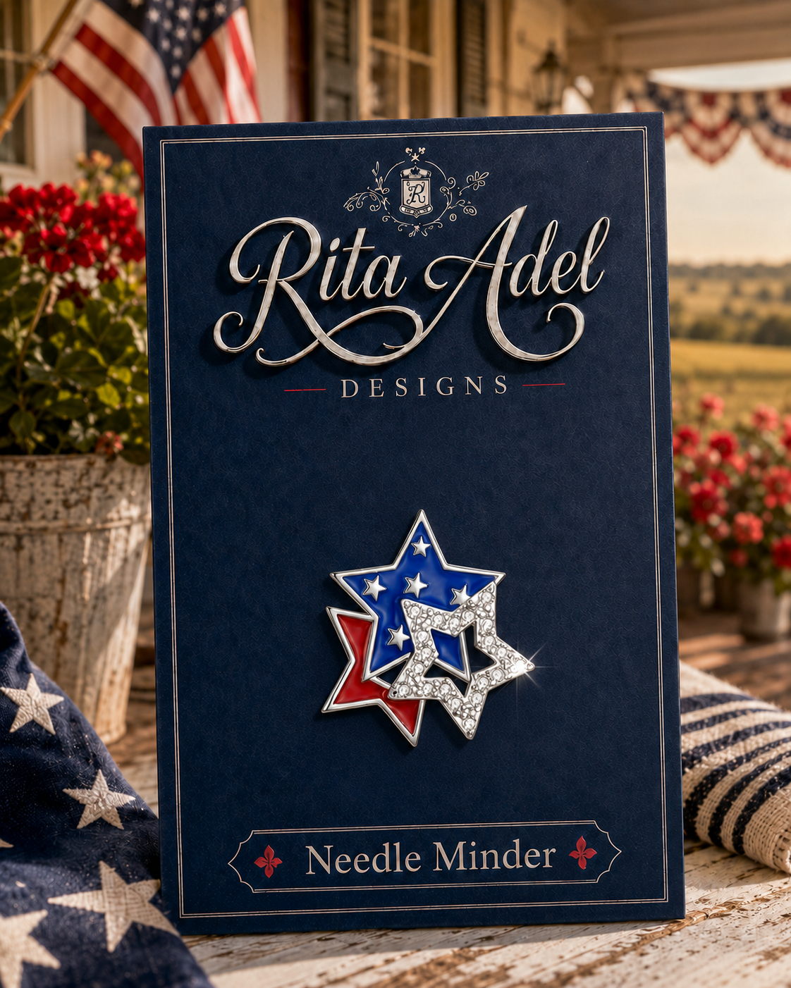 Rita Adel Designs Needle Minder ~ Americana Stars Needle Minder, Handcrafted Stitching Accessory, Needle Dock, Needlework Tool