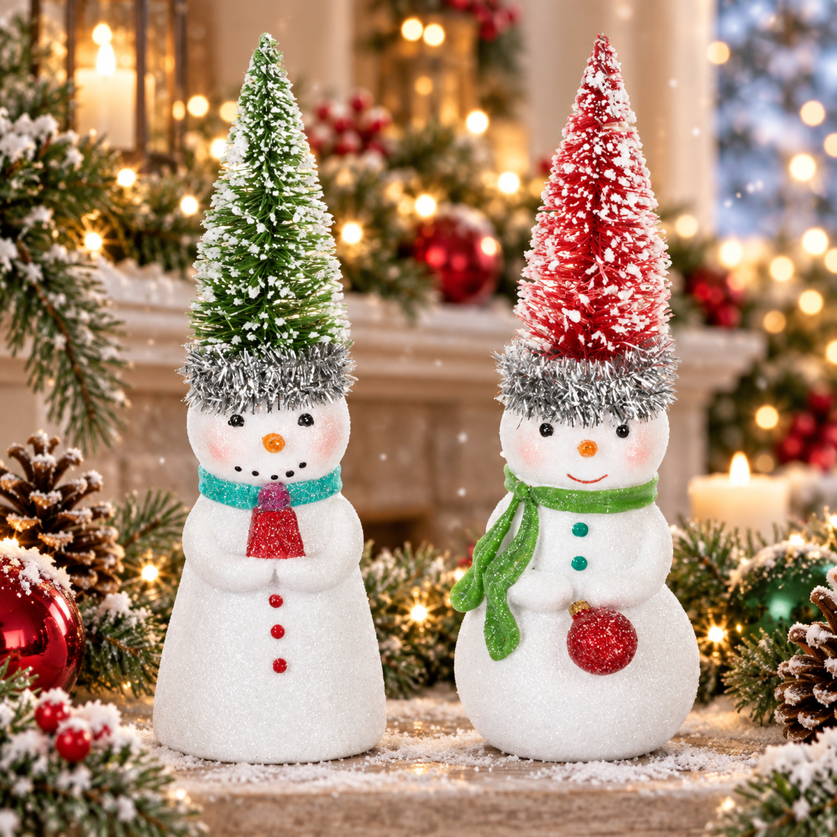 Snowmen with Tree Figurines - 2-Piece Set, Christmas, Holiday Decor