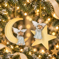 Angel On Star & Moon Disk Ornaments, 2-Piece Set, Christmas, Holiday Decor