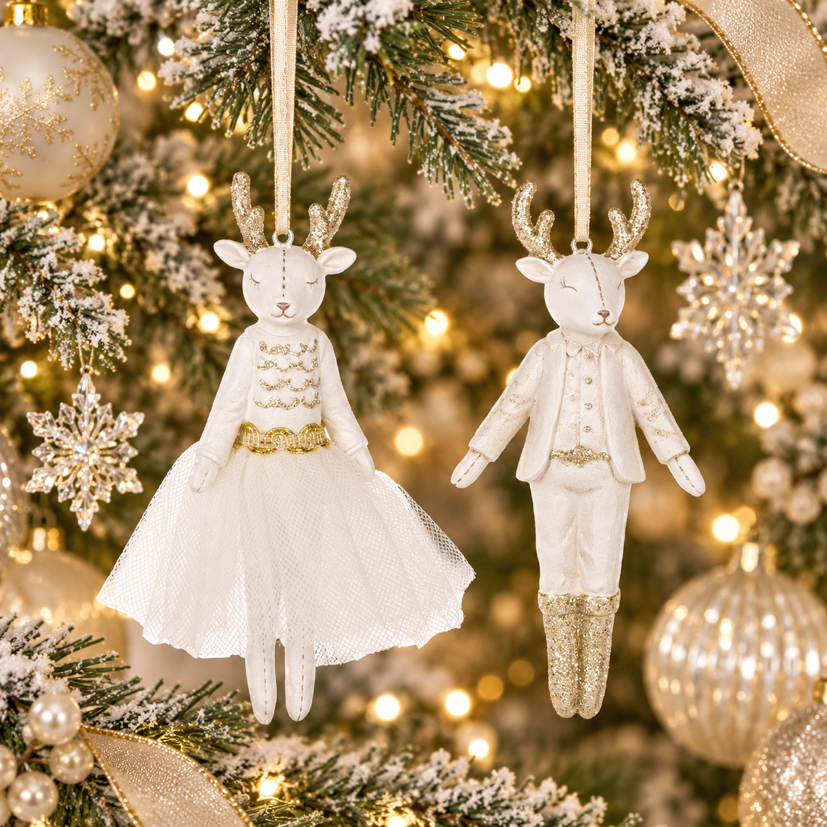 Fanciful Deer Ornaments - 2-Piece Set, Christmas, Holiday Decor