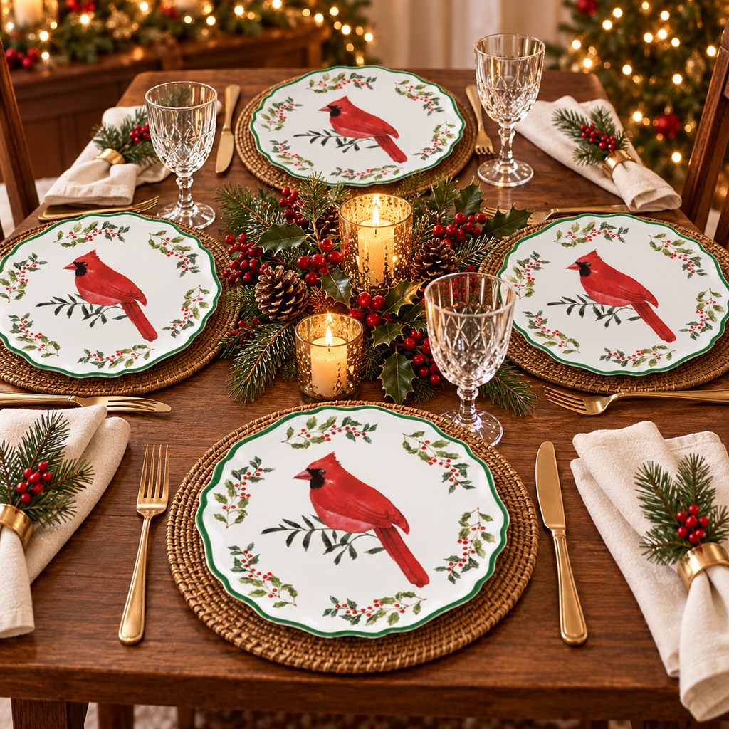 GANZ MIDWEST Cardinal Holiday Salad Plates - Set of 4, Christmas, Holiday Decor