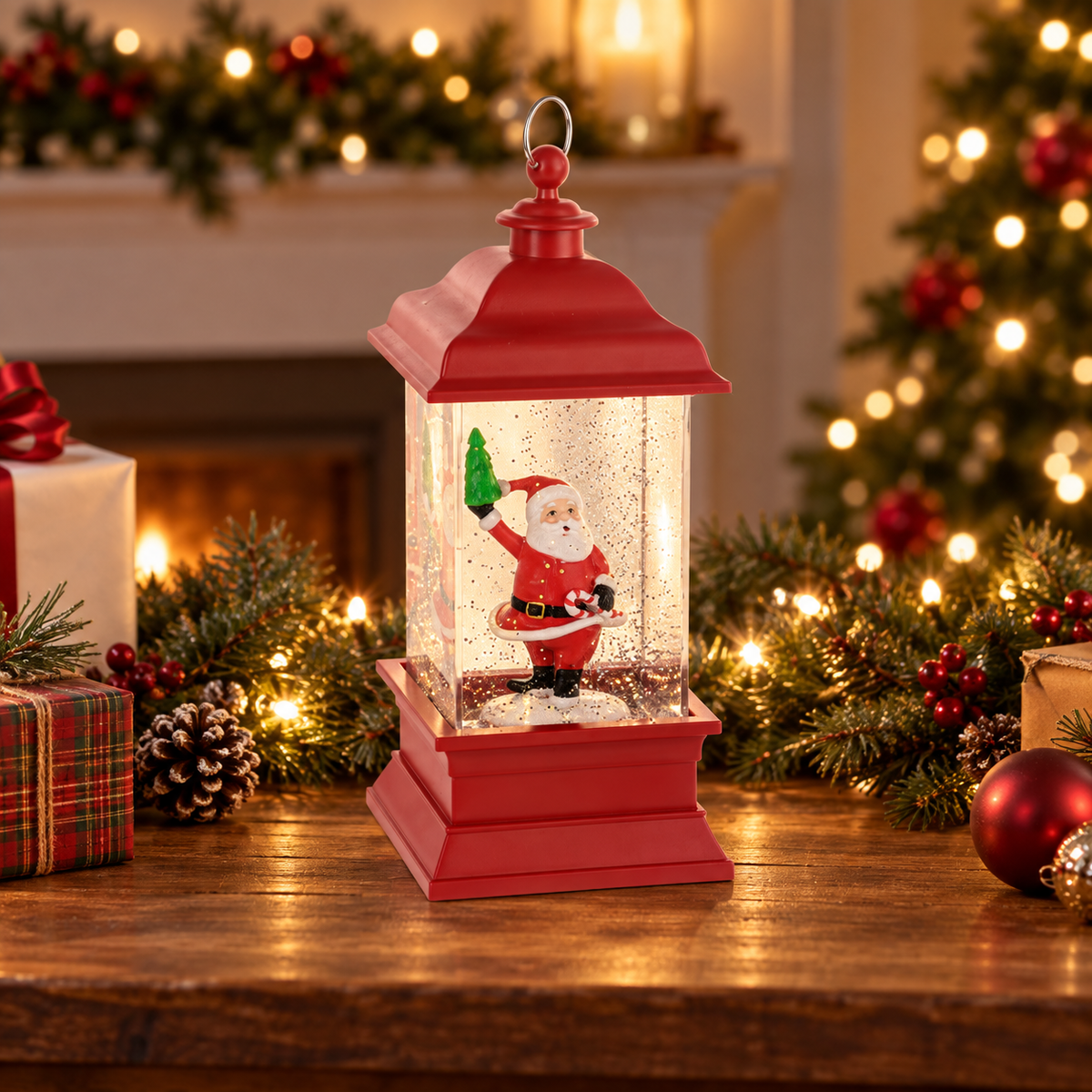 GANZ LED Light-Up Shimmer Retro Santa Lantern – 9.5"
