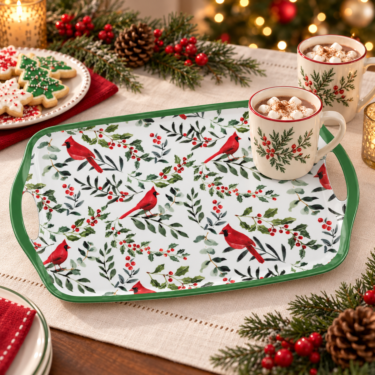 Ganz Red Cardinal Botanical Christmas Serving Tray Melamine 17"