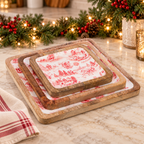 Ganz Christmas Toile Mango Wood Square Serving Trays 3-Piece Set