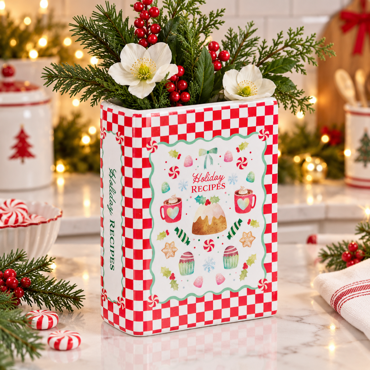 Ganz Sweet Shop Holiday Recipes Ceramic Book Vase Christmas