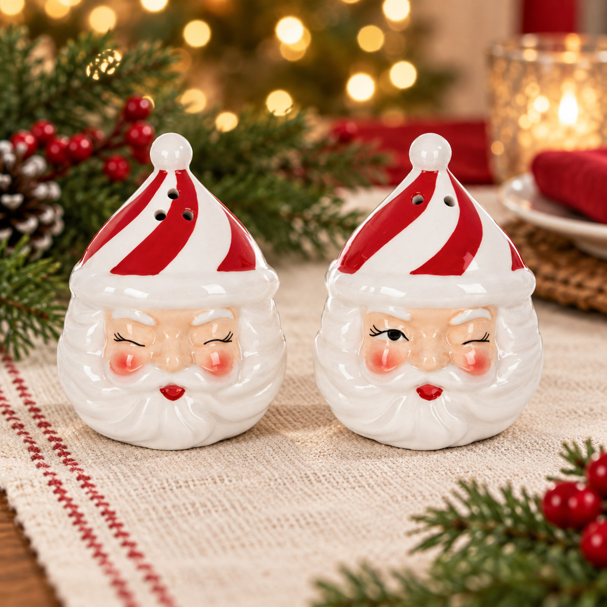 GANZ MIDWEST ~ Santa Winking Ceramic Salt & Pepper Shaker Set