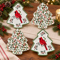 GANZ Cardinal & Holly Christmas Tree-Shaped Ceramic Plates ~ 200247