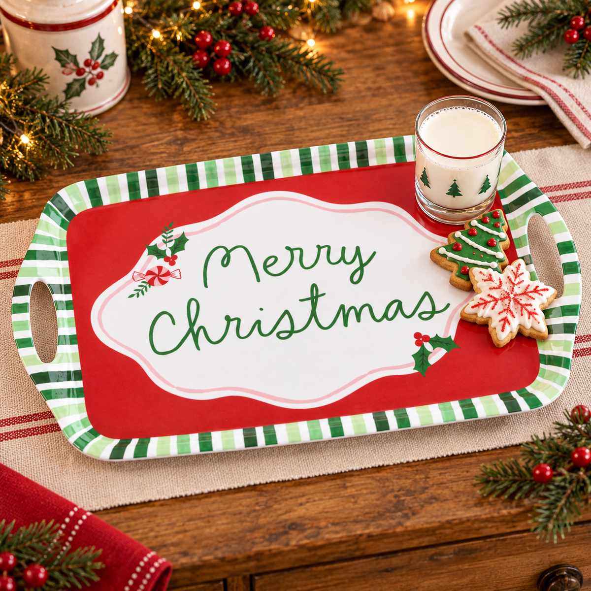 GANZ ~ Christmas Stripe “Merry Christmas” Serving Tray, 17"