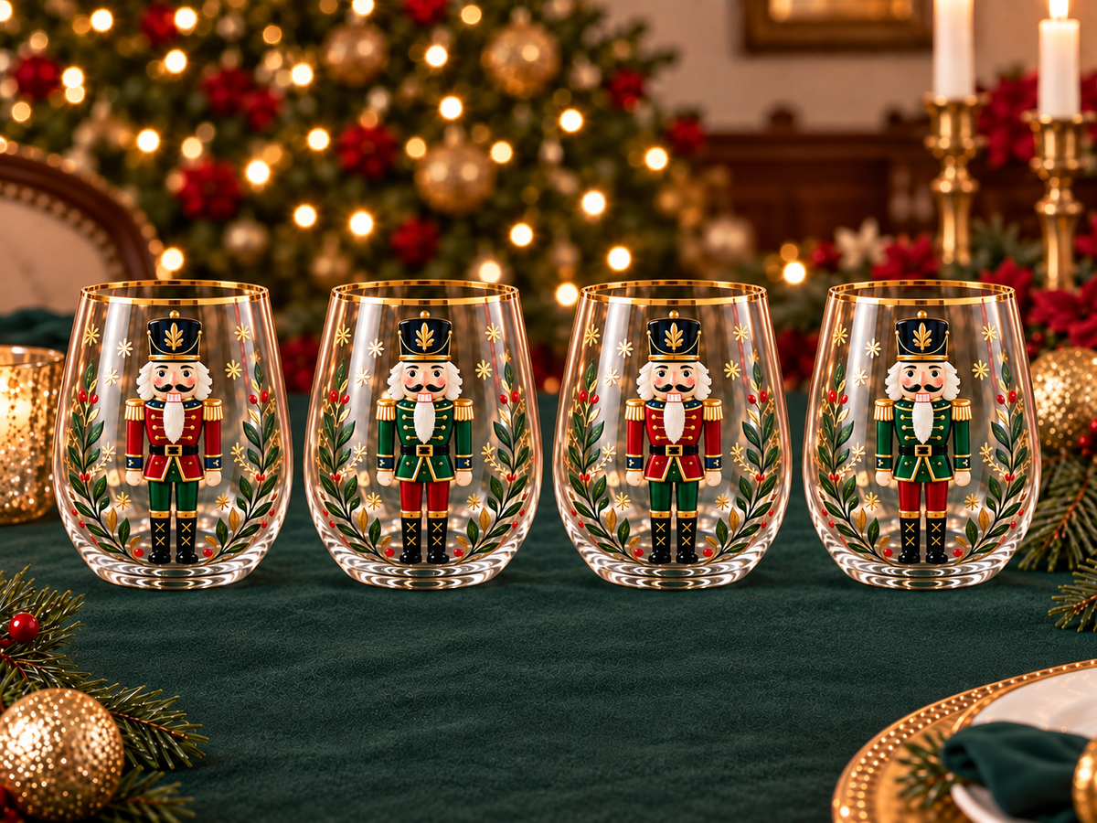 GANZ Nutcracker Tumbler-Style Wine Glasses - Set of 4