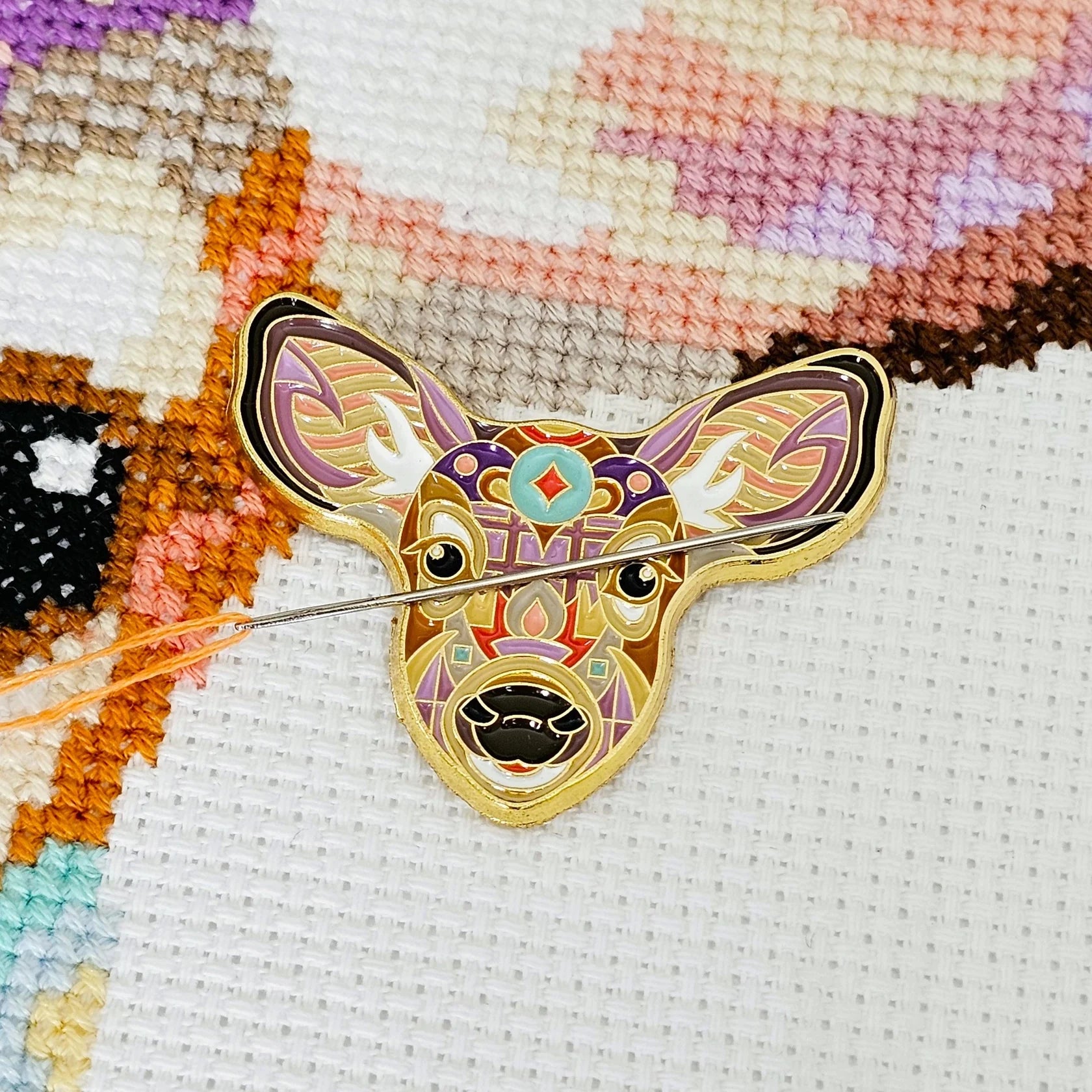 MELOCA DESIGNS ~ Mandala Deer Needle Minder | Enamel Needle Minder | Magnetic | Cross Stitch | Sewing Accessory | Cat Gift | Fridge Magnet (Copy) (Copy) (Copy) (Copy) (Copy)