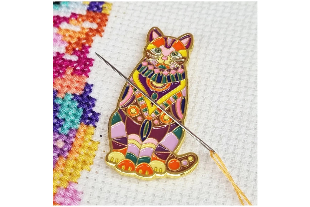 MELOCA DESIGNS ~ Mandala Cat Needle Minder | Enamel Needle Minder | Magnetic | Cross Stitch | Sewing Accessory | Cat Gift | Fridge Magnet