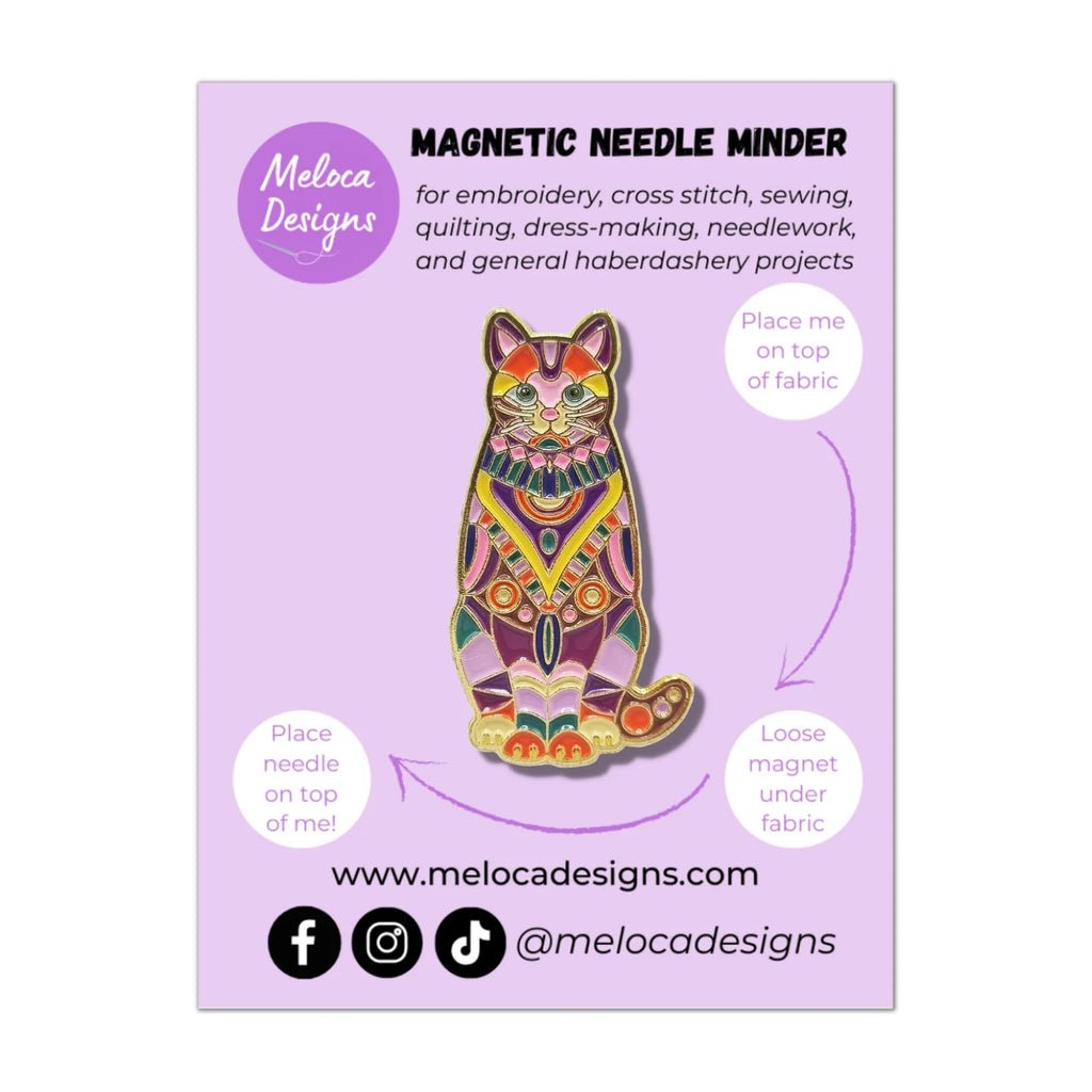 MELOCA DESIGNS ~ Mandala Cat Needle Minder | Enamel Needle Minder | Magnetic | Cross Stitch | Sewing Accessory | Cat Gift | Fridge Magnet