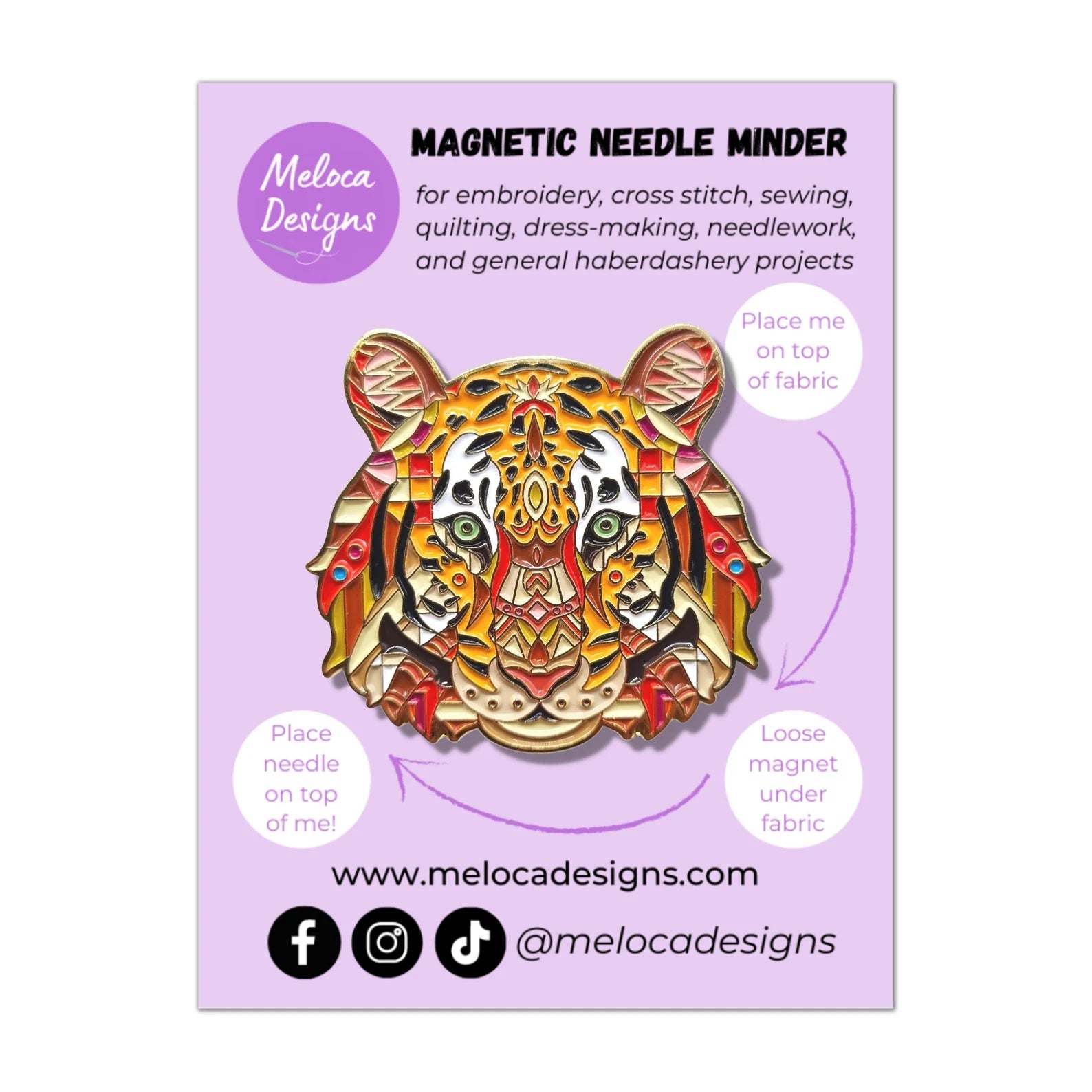 MELOCA DESIGNS ~ Mandala Tiger Needle Minder | Enamel Needle Minder | Magnetic | Cross Stitch | Sewing Accessory | Cat Gift | Fridge Magnet (Copy)