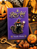 Rita Adel Designs Needle Minder ~ Black Cat, Halloween, Handcrafted Stitching Accessory, Needle Dock, Enamel