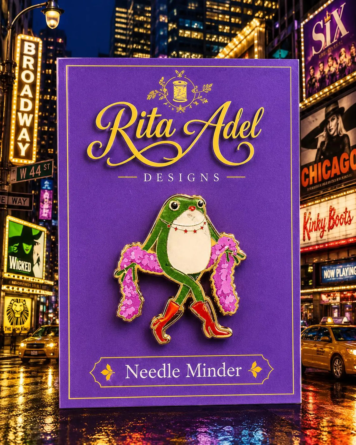Rita Adel Designs Needle Minder ~ Stepping Out Frog Style Needle Minder, Handcrafted Stitching Accessory, Needle Dock, Needlework Tool