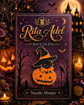 Rita Adel Designs Needle Minder ~ Halloween Pumpkin & Cat, Handcrafted Stitching Accessory, Needle Dock, Enamel, Needlework Tool