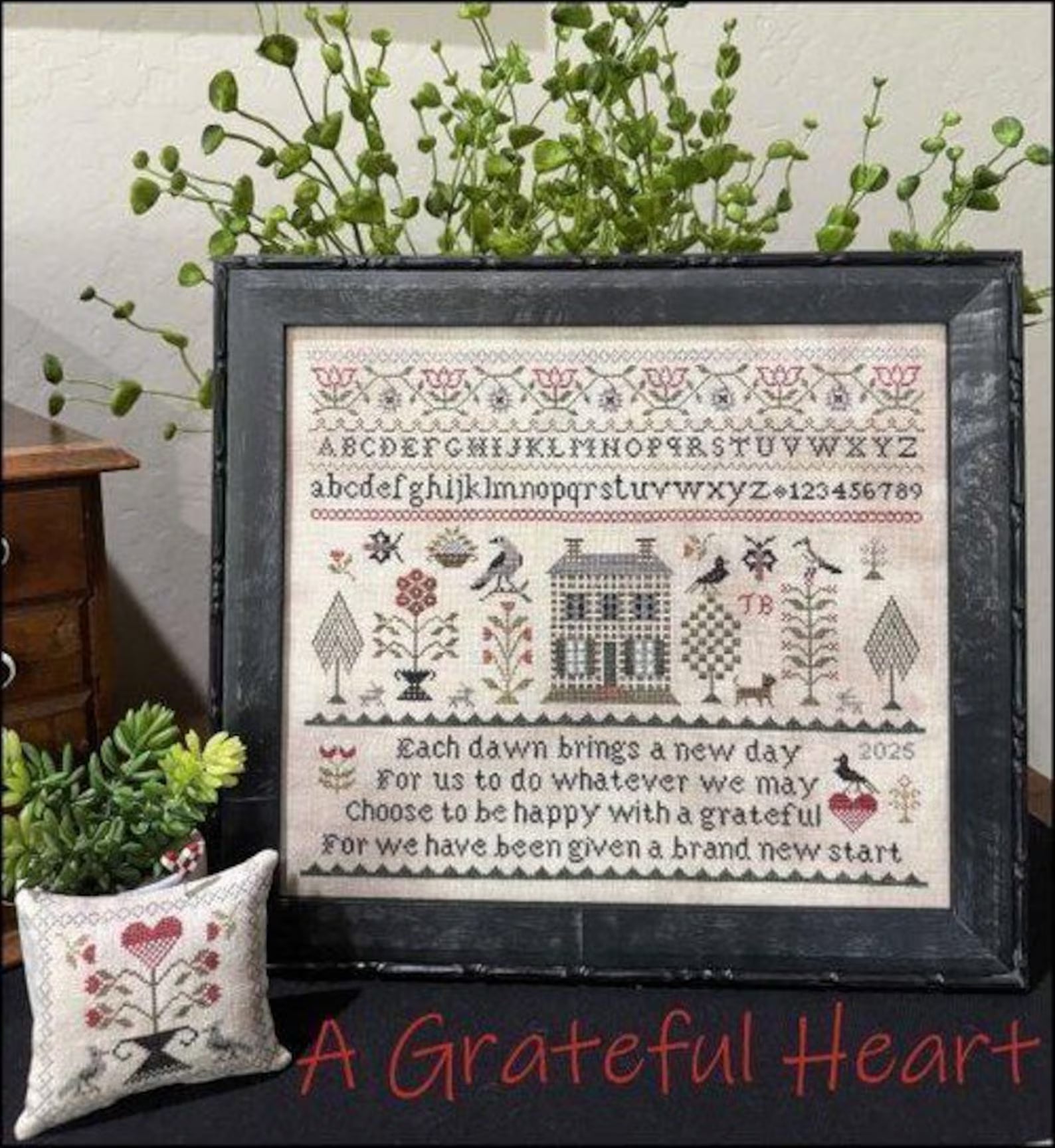 THE SCARLETT HOUSE "A Grateful Heart" Counted Cross Stitch Pattern, Sampler, Pattern Only
