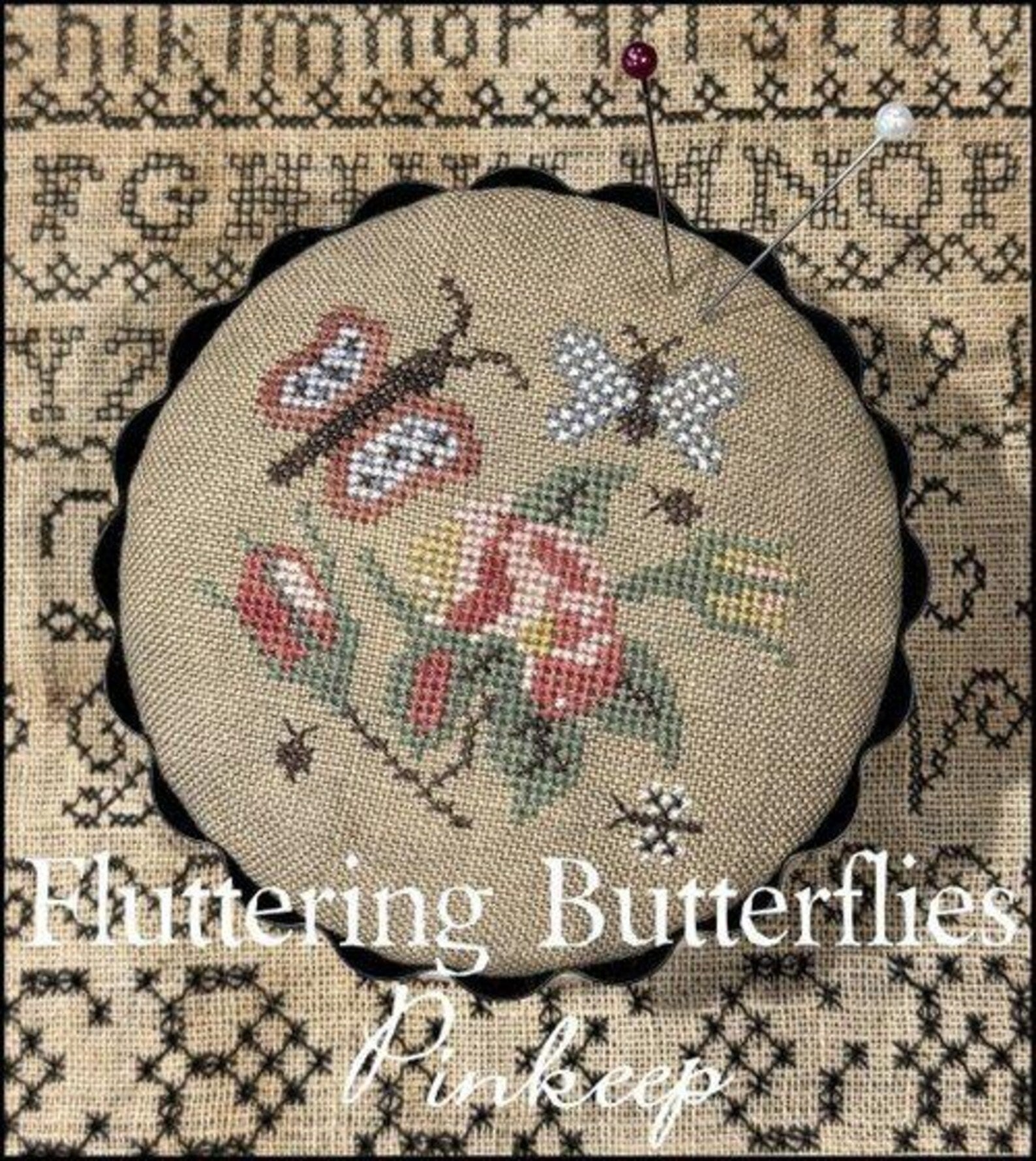 THE SCARLETT HOUSE "Fluttering Butterflies Pinkeep" Counted Cross Stitch Pattern, Sampler, Pattern Only