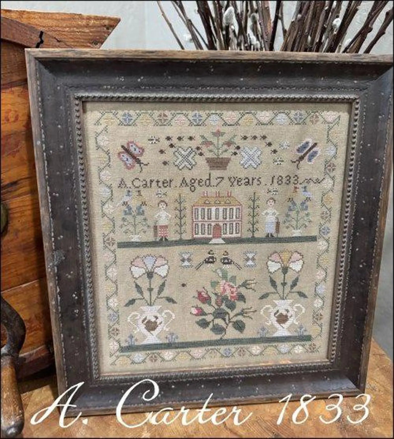 THE SCARLETT HOUSE "A.Carter 1833" Counted Cross Stitch Pattern, Sampler, Pattern Only