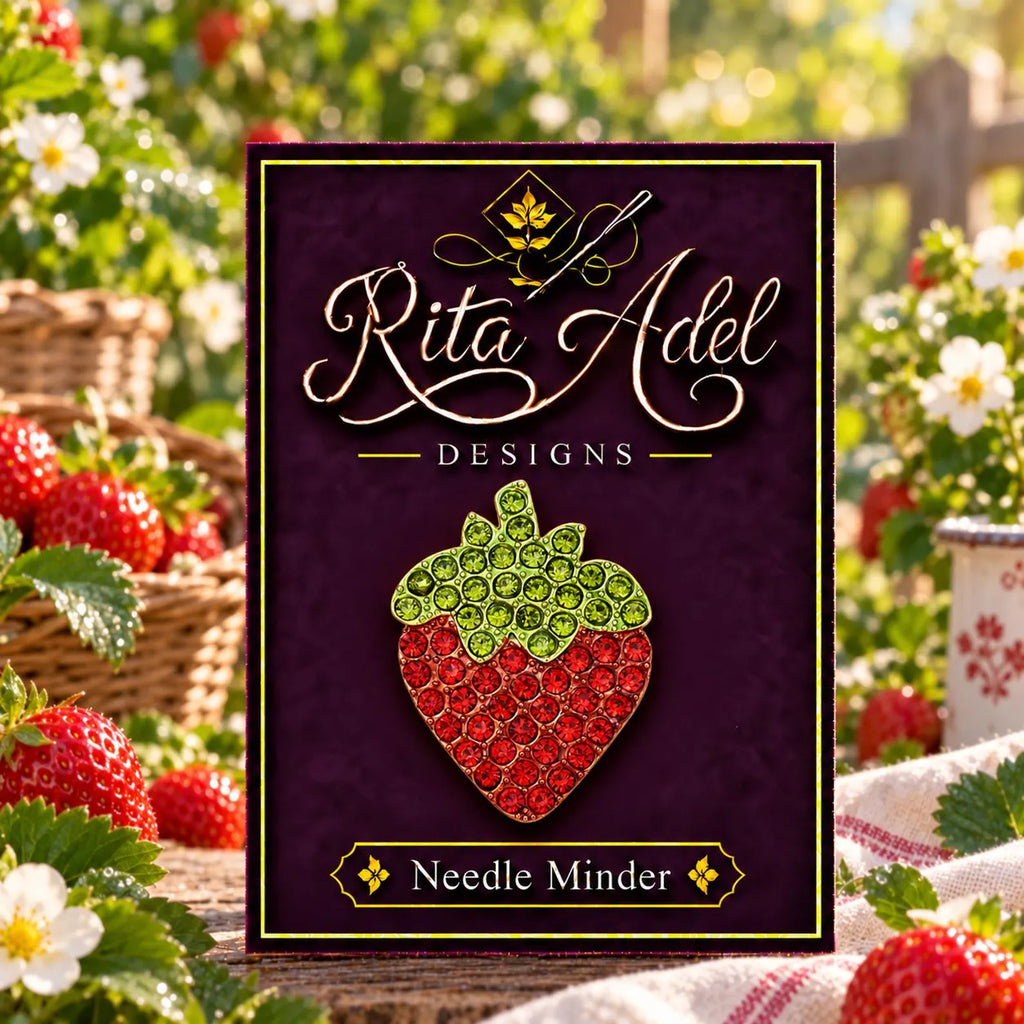 Rita Adel Designs Needle Minder ~ Jeweled Strawberry Handcrafted Stitching Accessory, SecureMag System, Needlework Tool