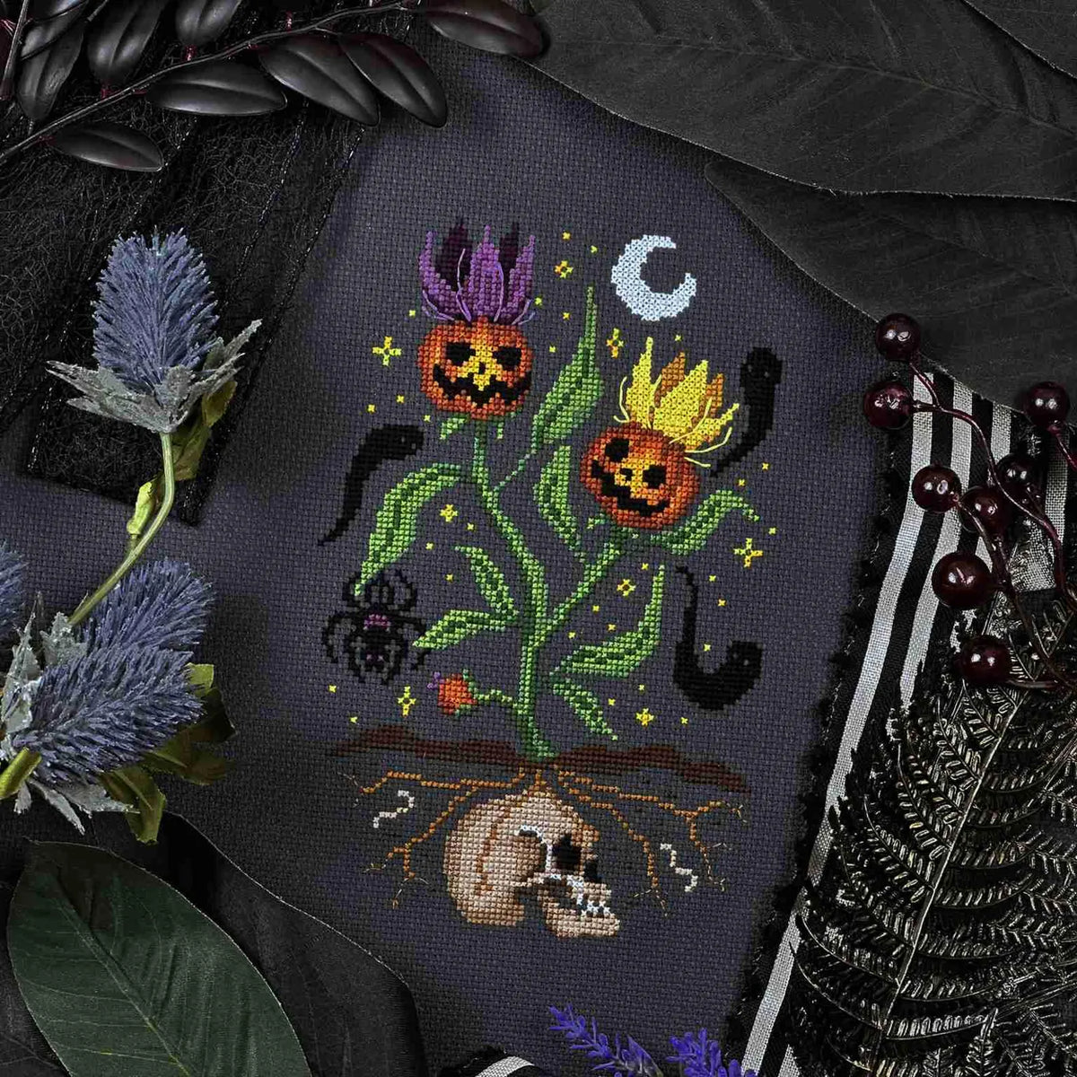 THE STITCH CRYPT "Spooky Blooms", Counted Cross Stitch Pattern, Chart, Halloween, Pattern Only