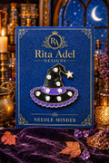 Rita Adel Designs Needle Minder ~ Black & Purple Witch Hat Halloween, Handcrafted Stitching Accessory, SecureMag System, Needlework Tool