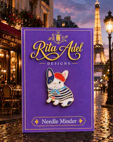 Rita Adel Designs Needle Minder ~ French Bull Dog Needle Minder, Handcrafted Stitching Accessory, Needle Dock, Needlework Tool