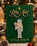 Rita Adel Designs Needle Minder ~ Blue & White Nutcracker, Handcrafted Stitching Accessory, Needle Dock, Enamel, Needlework Tool