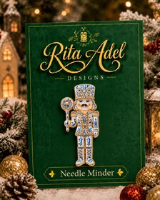 Rita Adel Designs Needle Minder ~ Blue & White Nutcracker, Handcrafted Stitching Accessory, Needle Dock, Enamel, Needlework Tool