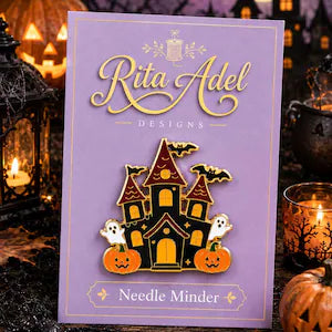 Rita Adel Designs Needle Minder ~ Halloween Haunted House Needle Minder, Handcrafted Stitching Accessory, Needle Dock, Needlework Tool