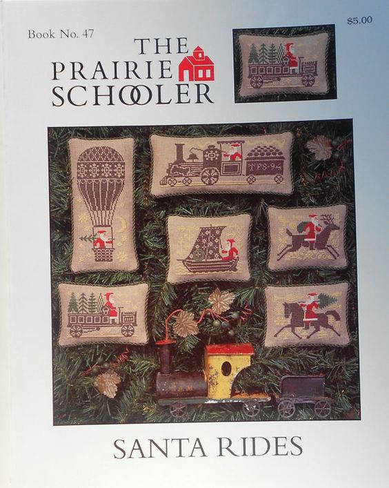 The Prairie Schooler SANTA RIDES Counted Cross Stitch Pattern, Christmas, Santa, Primitive, Reindeer, Book No. 47