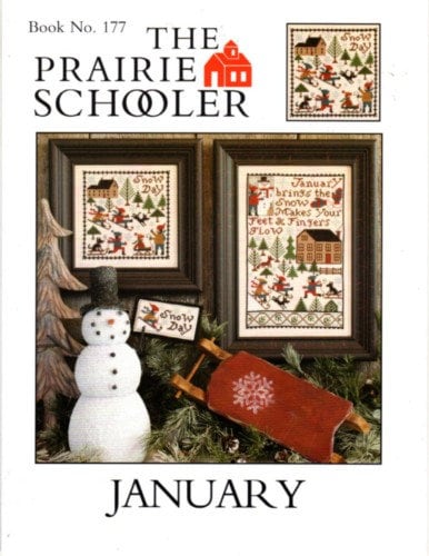 The Prairie Schooler JANUARY Counted Cross Stitch Pattern, Winter, Christmas, Sampler, Snowman, Snow, Hoffman Reprint, Chart Book No. 177