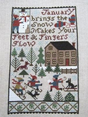 The Prairie Schooler JANUARY Counted Cross Stitch Pattern, Winter, Christmas, Sampler, Snowman, Snow, Hoffman Reprint, Chart Book No. 177