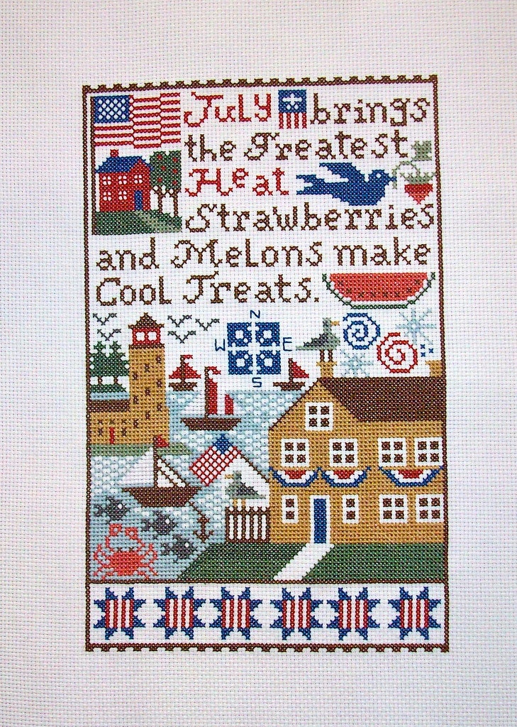 JULY The Prairie Schooler Counted Cross Stitch Pattern Design, Summer, Sampler, Lighthouse, Hoffman Reprint, Chart Book No. 154