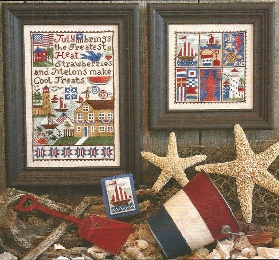 JULY The Prairie Schooler Counted Cross Stitch Pattern Design, Summer, Sampler, Lighthouse,  Chart Book No. 154