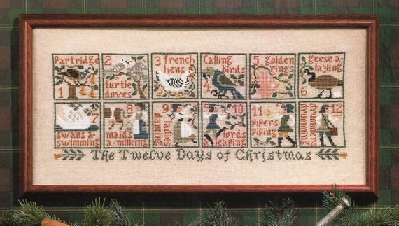 The TWELVE DAYS Of CHRISTMAS, The Prairie Schooler Counted Cross Stitch Pattern Design, Chart Book No. 74