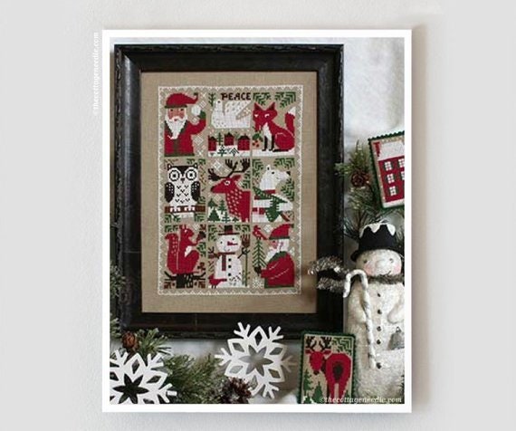EVERGREEN, The Prairie Schooler Counted Cross Stitch Pattern, Christmas, Snowman, Santa, Winter, Hoffman Reprint, Book No. 202