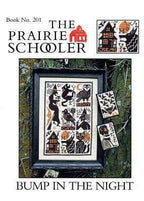 The Prairie Schooler "BUMP In THE NIGHT" Counted Cross Stitch, Witch, Autumn, Halloween, Haunted House, Cat, Chart Book No. 201