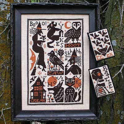 The Prairie Schooler "BUMP In THE NIGHT" Counted Cross Stitch, Witch, Autumn, Halloween, Haunted House, Cat, Chart Book No. 201