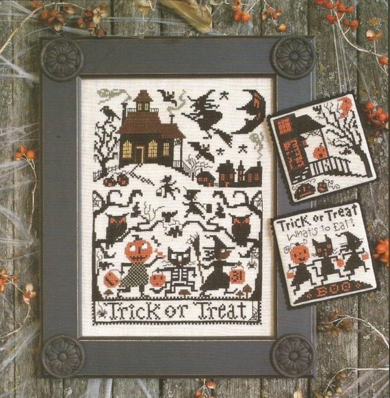 The Prairie Schooler "TRICK OR TREAT", Counted Cross Stitch Pattern, Halloween, Fall, Pumpkins, Witch, Hoffman Reprint, Chart Book No. 188