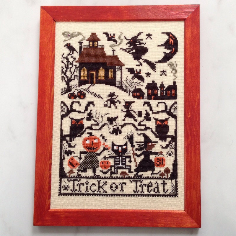 The Prairie Schooler "TRICK OR TREAT", Counted Cross Stitch Pattern, Halloween, Fall, Pumpkins, Witch, Hoffman Reprint, Chart Book No. 188