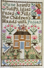 The Prairie Schooler JUNE Counted Cross Stitch Pattern, Summer, Sampler, Posies, Tulips, Chart Book No. 161
