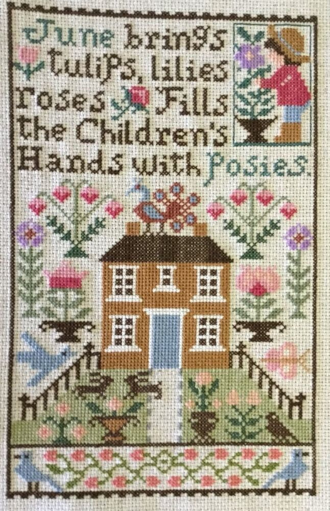 The Prairie Schooler JUNE Counted Cross Stitch Pattern, Summer, Sampler, Posies, Tulips, Chart Book No. 161