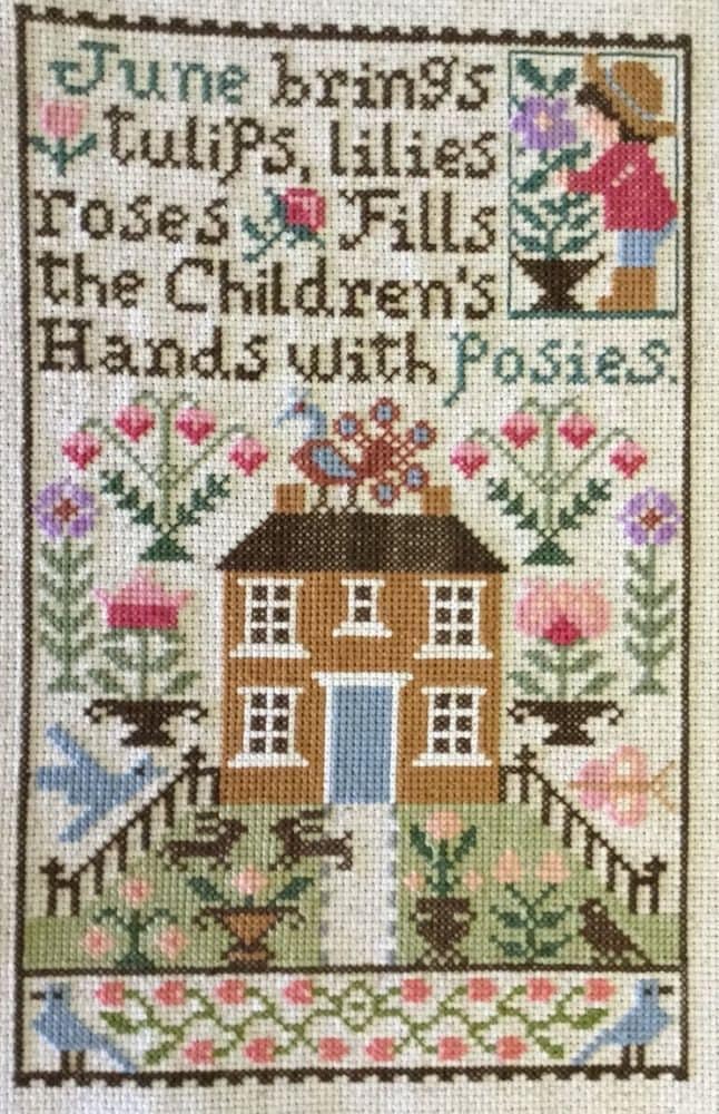 The Prairie Schooler JUNE Counted Cross Stitch Pattern, Summer, Sampler, Posies, Tulips, Chart Book No. 161