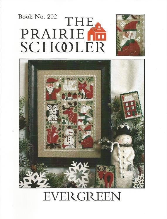 EVERGREEN, The Prairie Schooler Counted Cross Stitch Pattern, Christmas, Snowman, Santa, Winter, Hoffman Reprint, Book No. 202