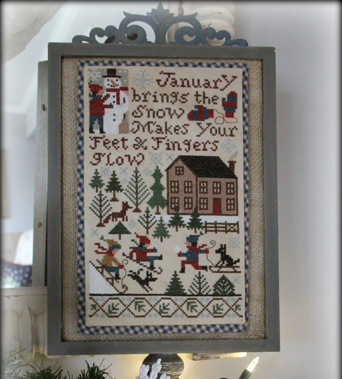 The Prairie Schooler JANUARY Counted Cross Stitch Pattern, Winter, Christmas, Sampler, Snowman, Snow, Hoffman Reprint, Chart Book No. 177
