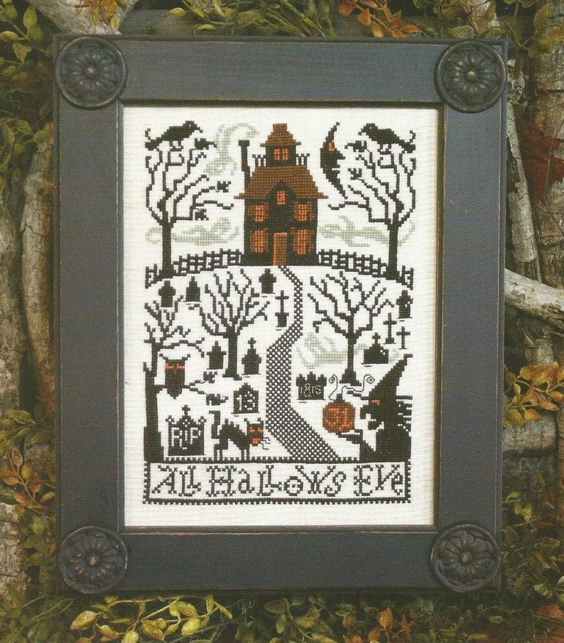 The Prairie Schooler ALL HALLOWS EVE Counted Cross Stitch Pattern, Halloween, Witch, Haunted House, Hoffman Reprint, Chart Book No. 180
