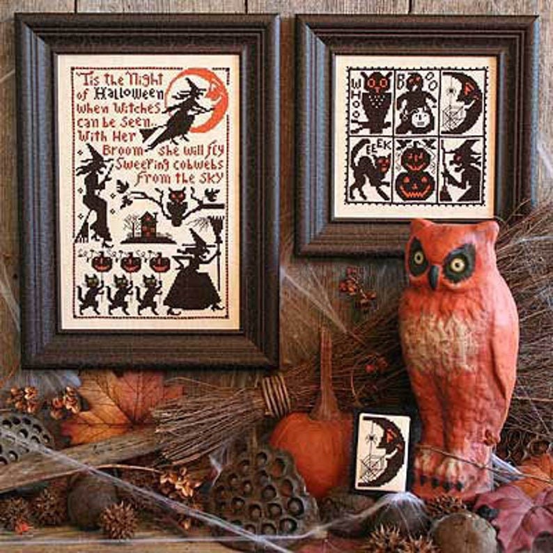 SWEEPING COBWEBS By The Prairie Schooler, Counted Cross Stitch, Halloween, Witch, Haunted House, Fall, Leaflet Pattern Chart Book No. 165